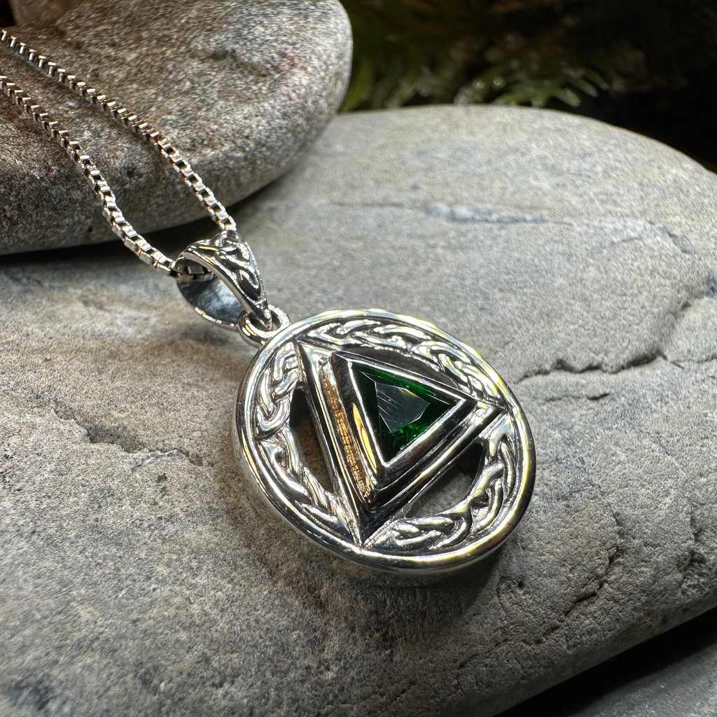 Gemstone Celtic AA Sobriety Necklace in Sterling Silver