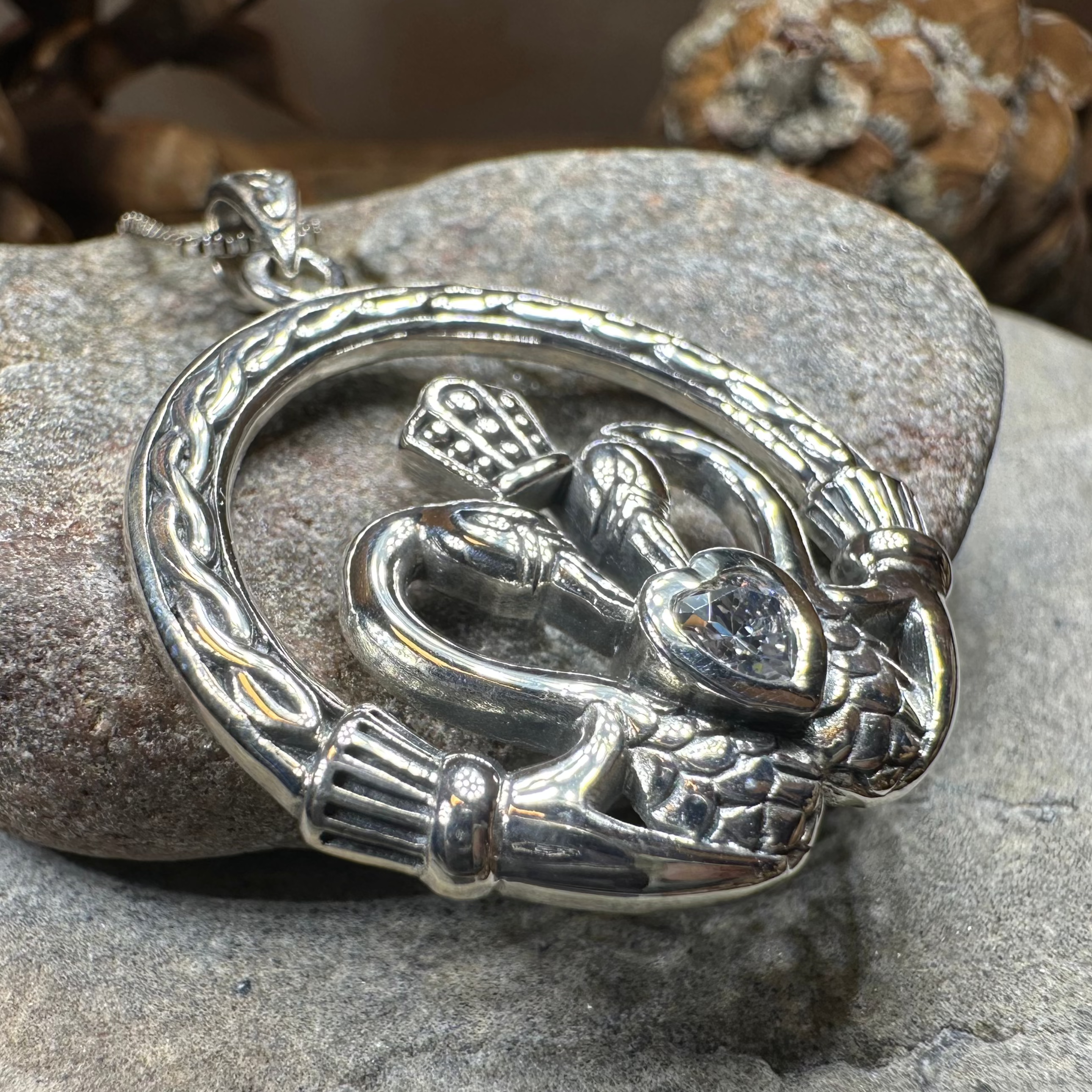 Celtic Swan Claddagh Necklace in Sterling Silver