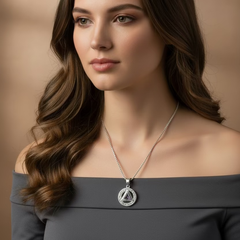 Gemstone Celtic AA Sobriety Necklace in Sterling Silver