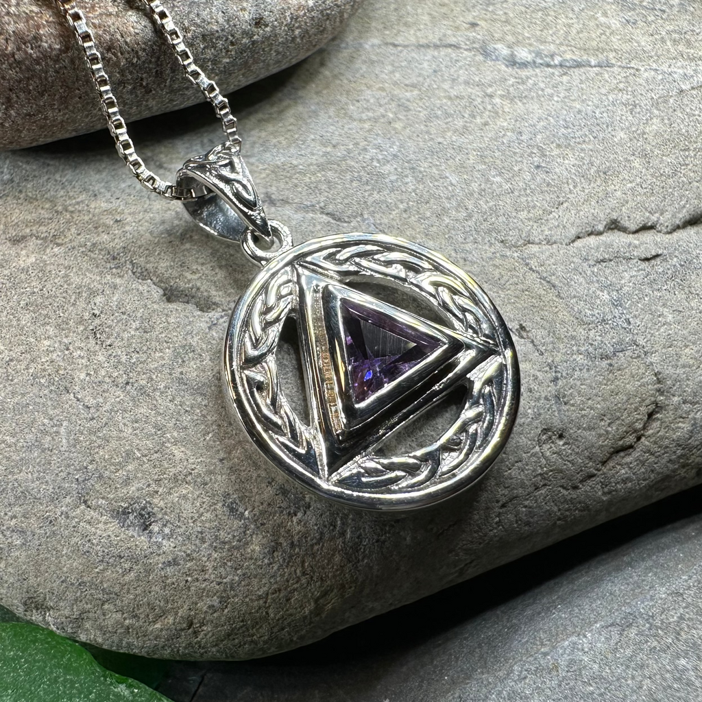 Gemstone Celtic AA Sobriety Necklace in Sterling Silver