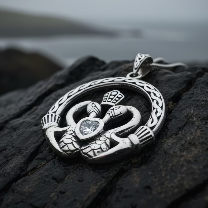 Celtic Swan Claddagh Necklace in Sterling Silver