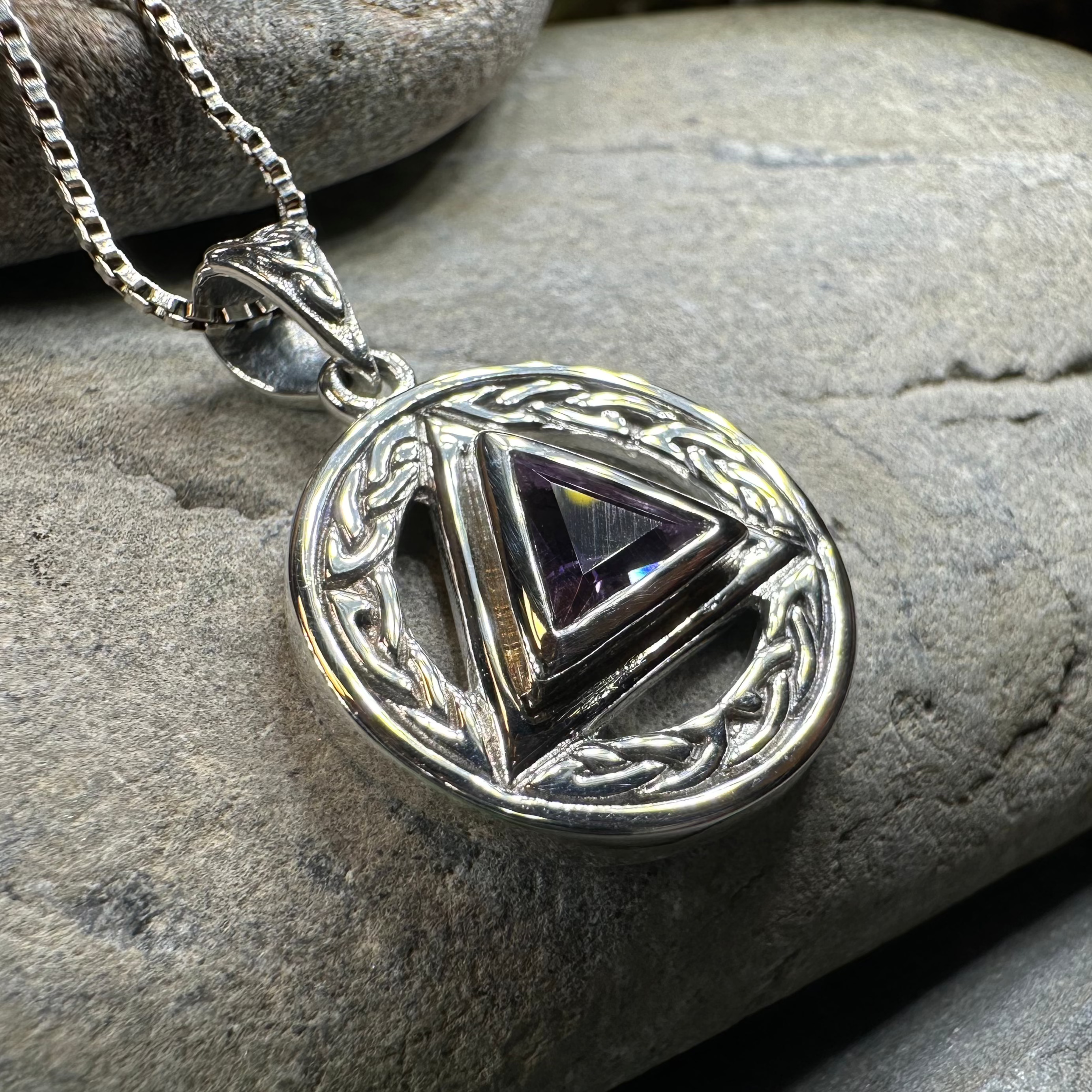 Gemstone Celtic AA Sobriety Necklace in Sterling Silver