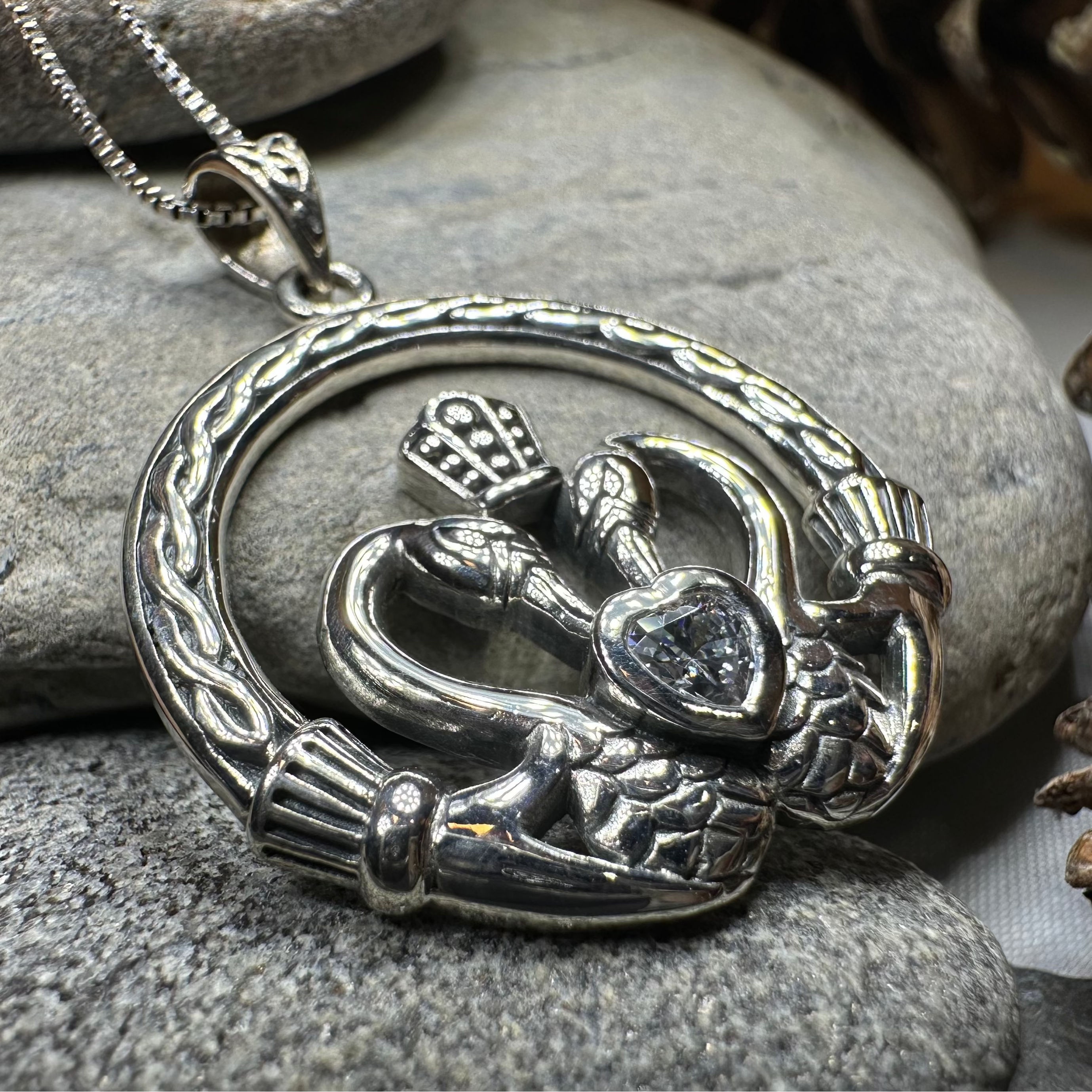 Celtic Swan Claddagh Necklace in Sterling Silver