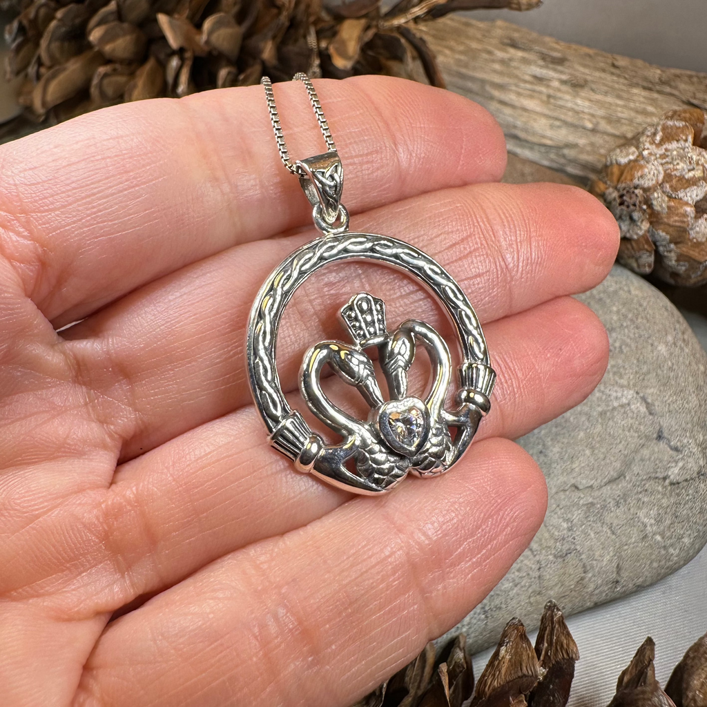 Celtic Swan Claddagh Necklace in Sterling Silver