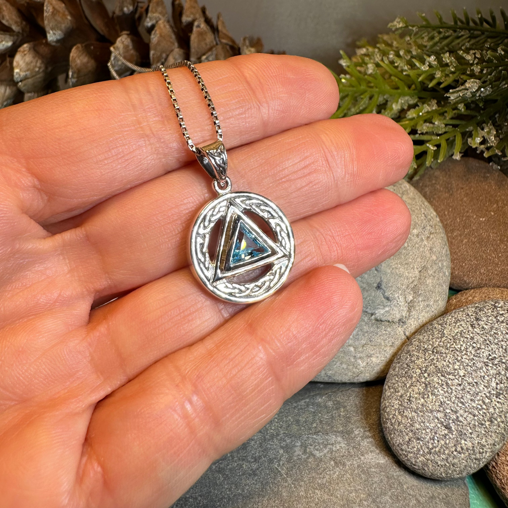 Gemstone Celtic AA Sobriety Necklace in Sterling Silver