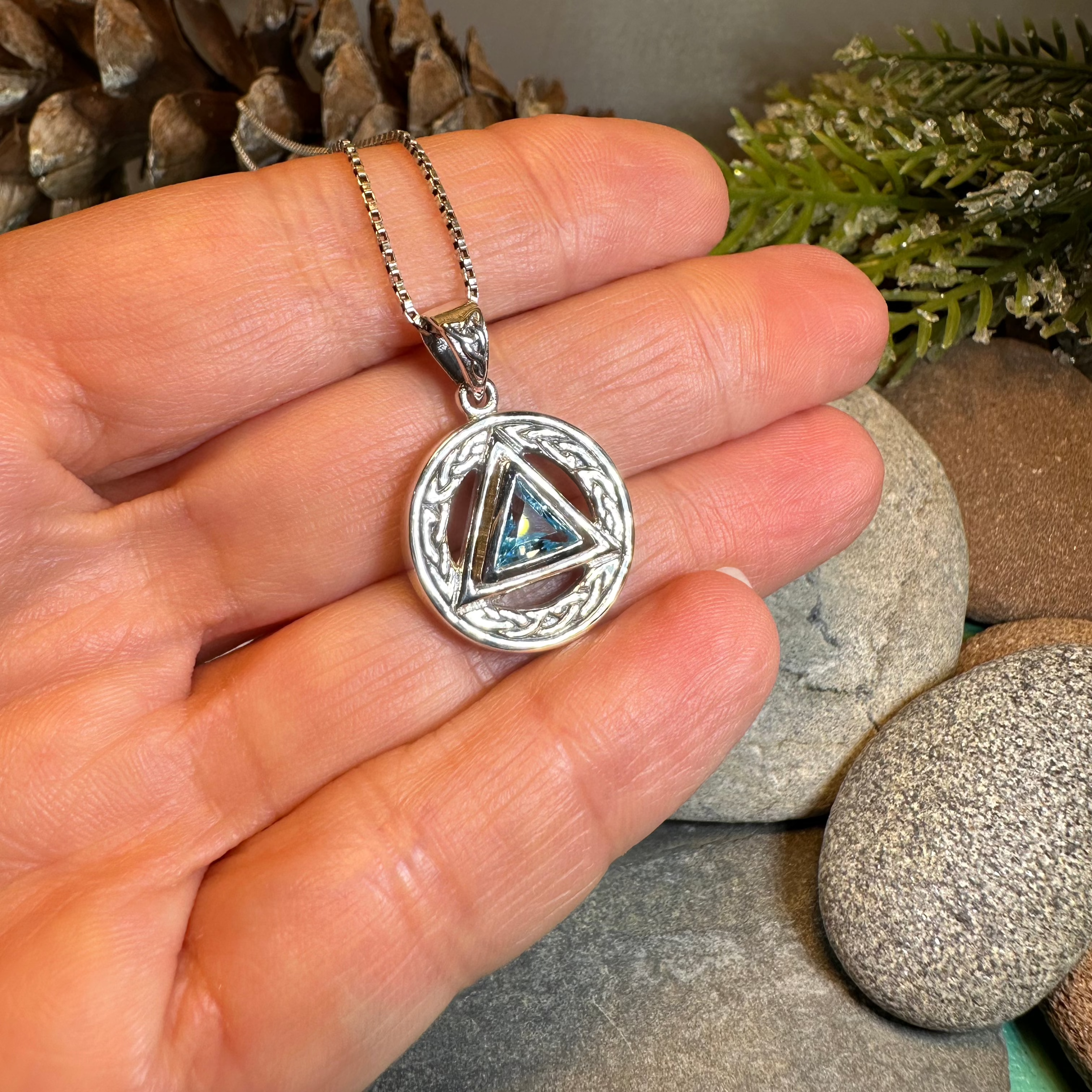 Gemstone Celtic AA Sobriety Necklace in Sterling Silver