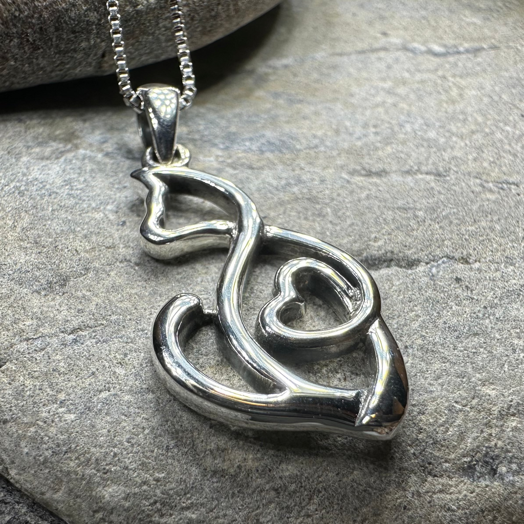 Celtic Cat Love Necklace in Sterling Silver
