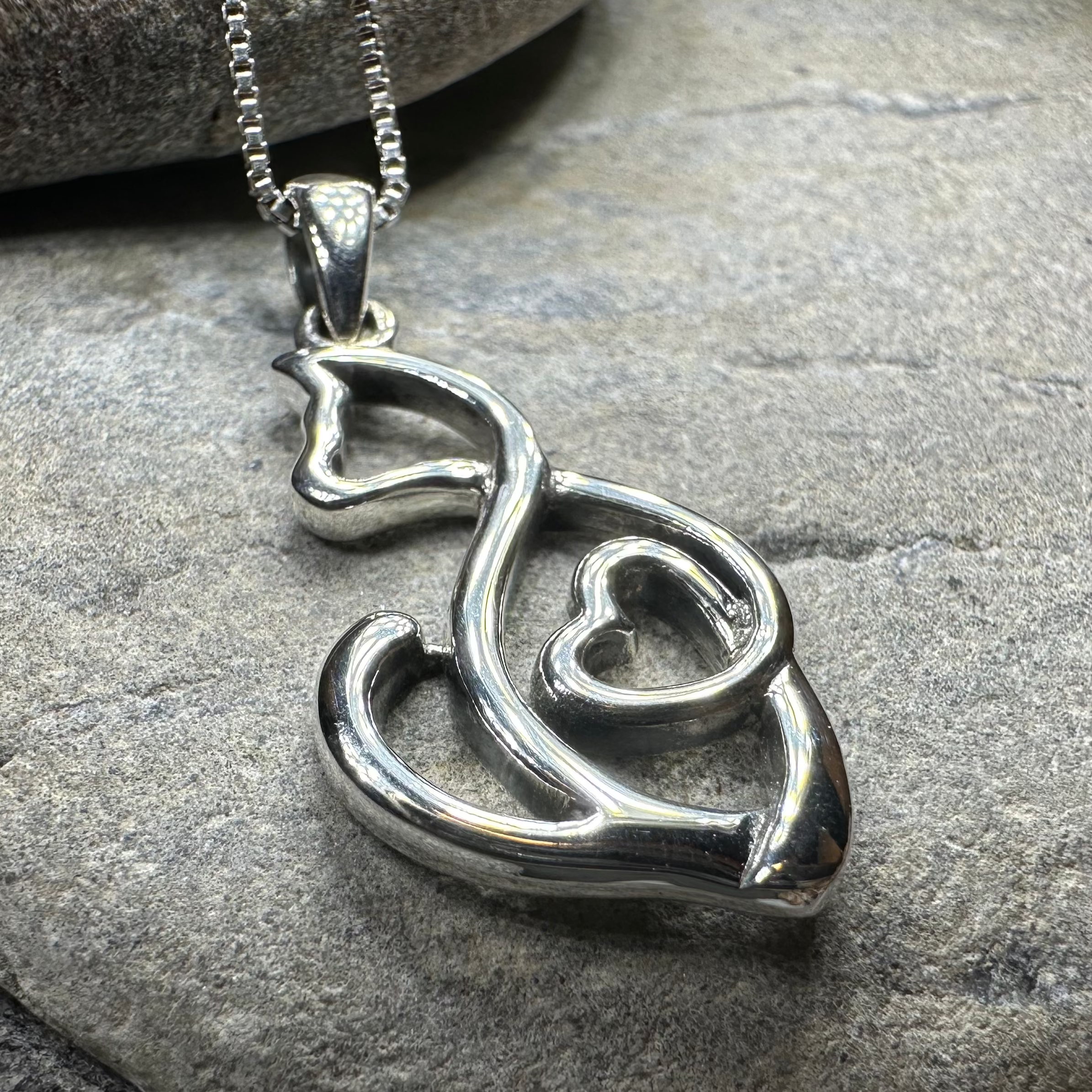 Celtic Cat Love Necklace in Sterling Silver