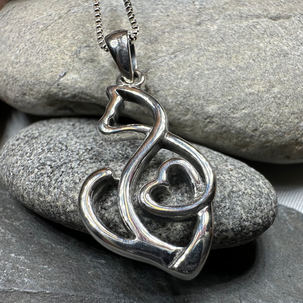 Celtic Cat Love Necklace in Sterling Silver