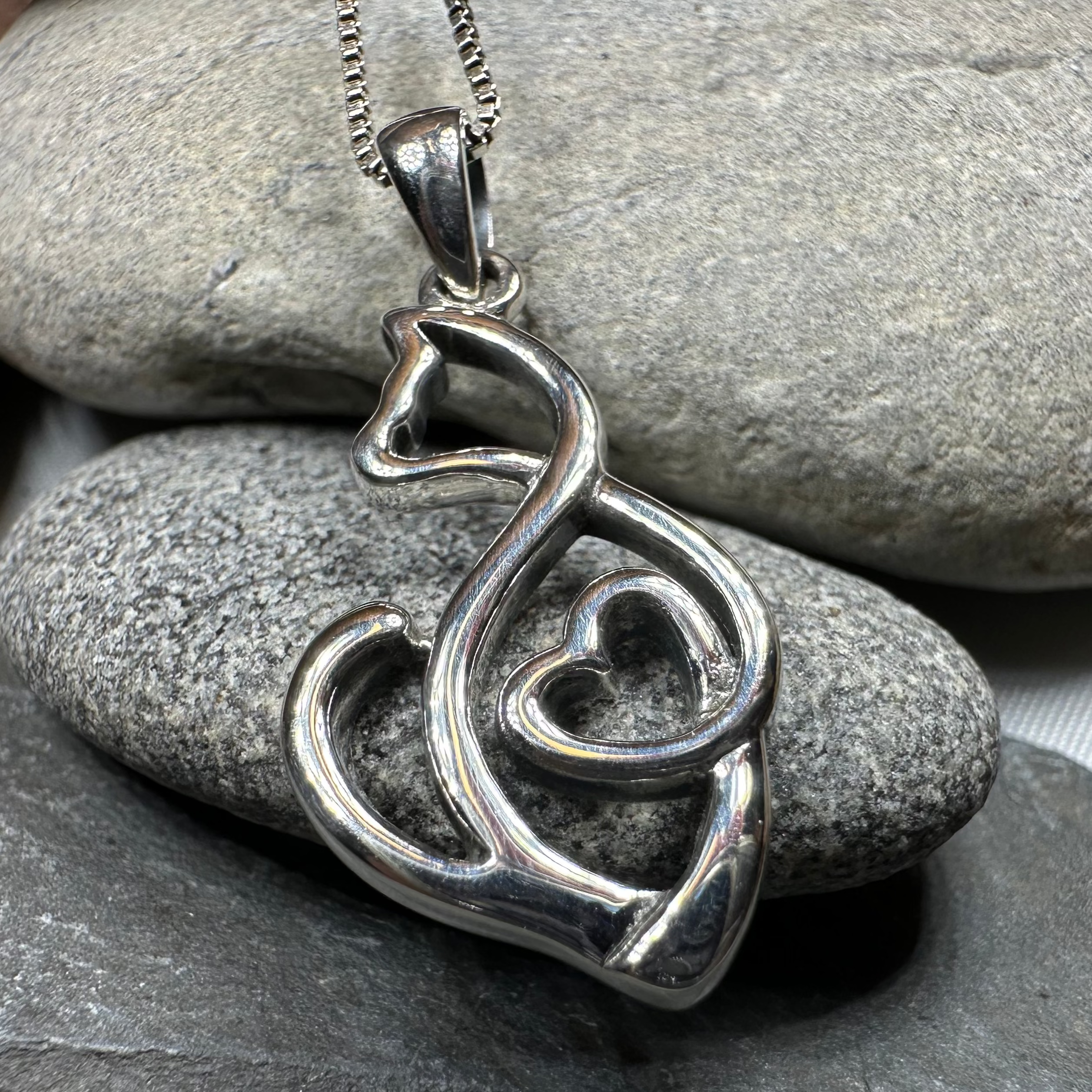 Celtic Cat Love Necklace in Sterling Silver