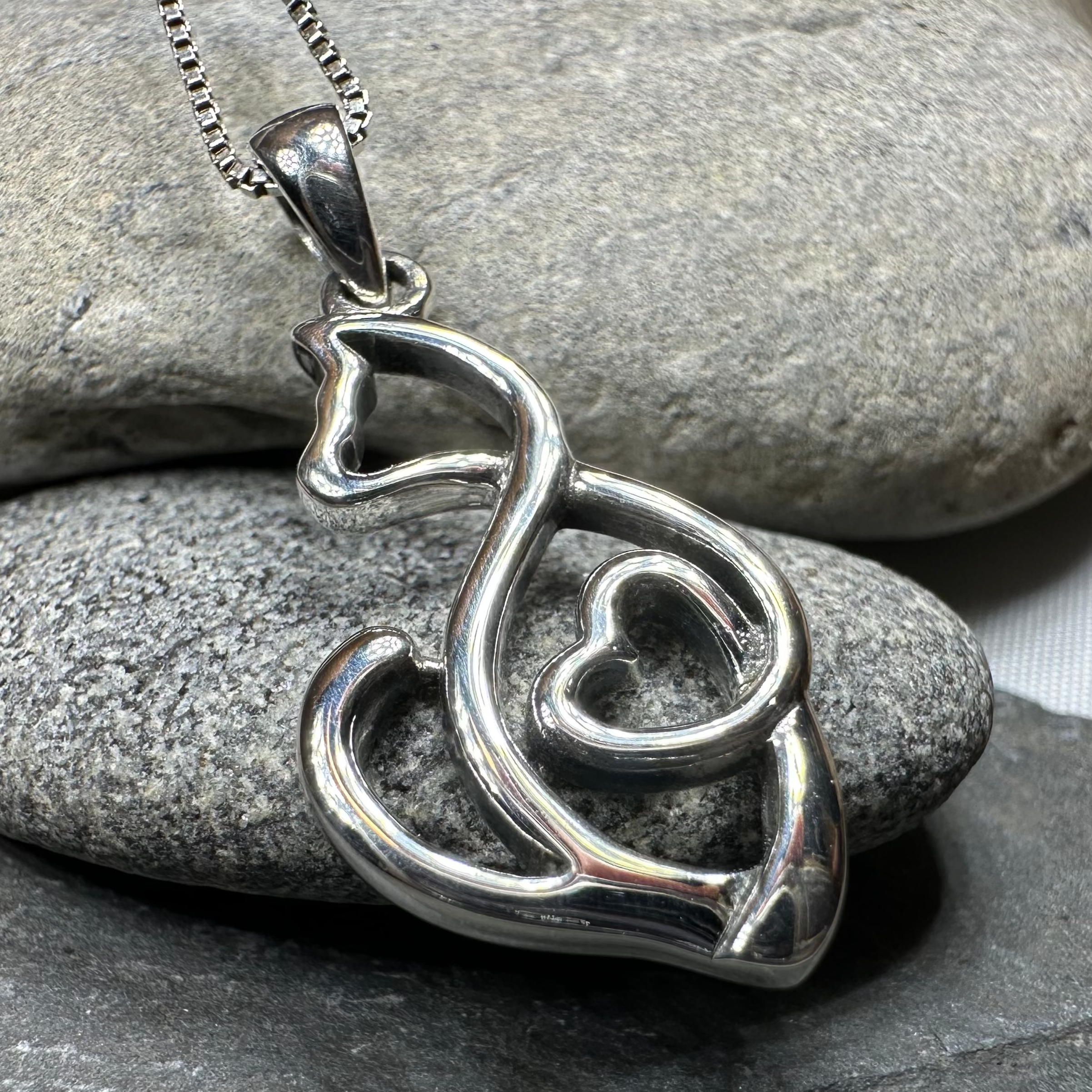 Celtic Cat Love Necklace in Sterling Silver