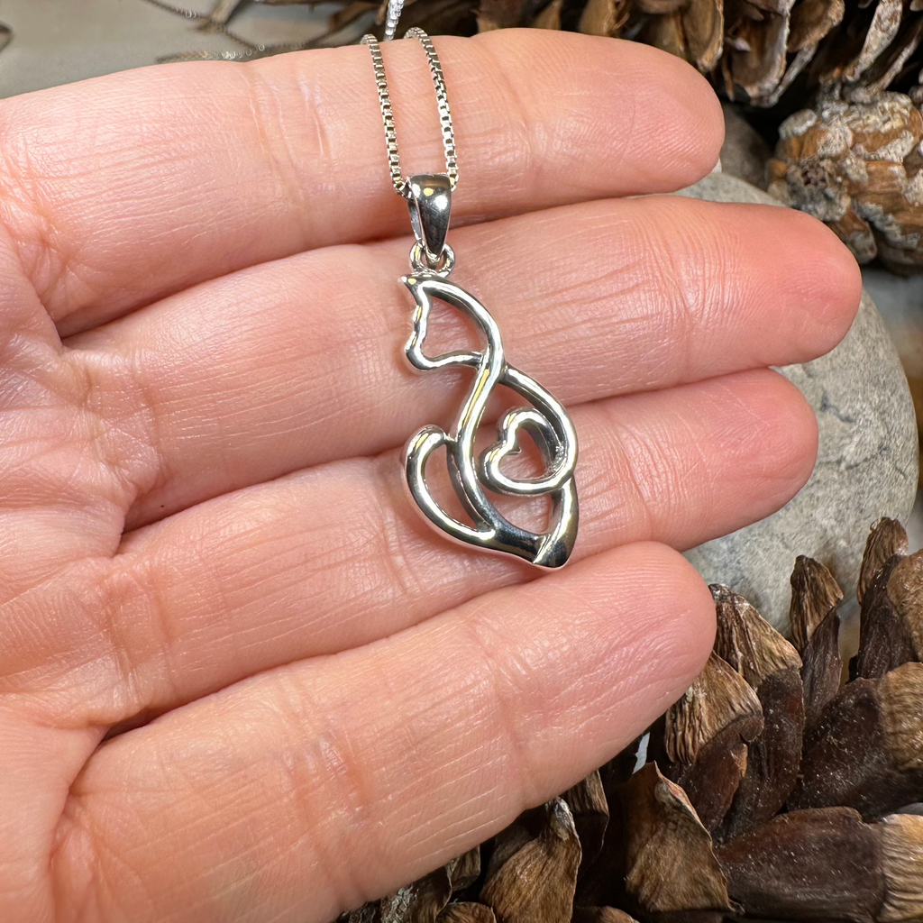 Celtic Cat Love Necklace in Sterling Silver