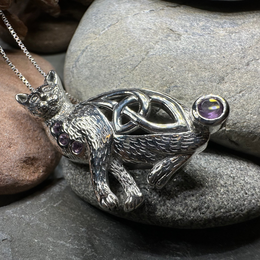 Salem Celtic Cat Necklace in Sterling Silver
