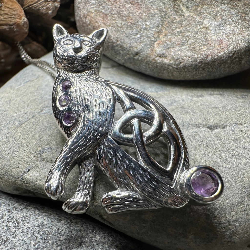 Salem Celtic Cat Necklace in Sterling Silver