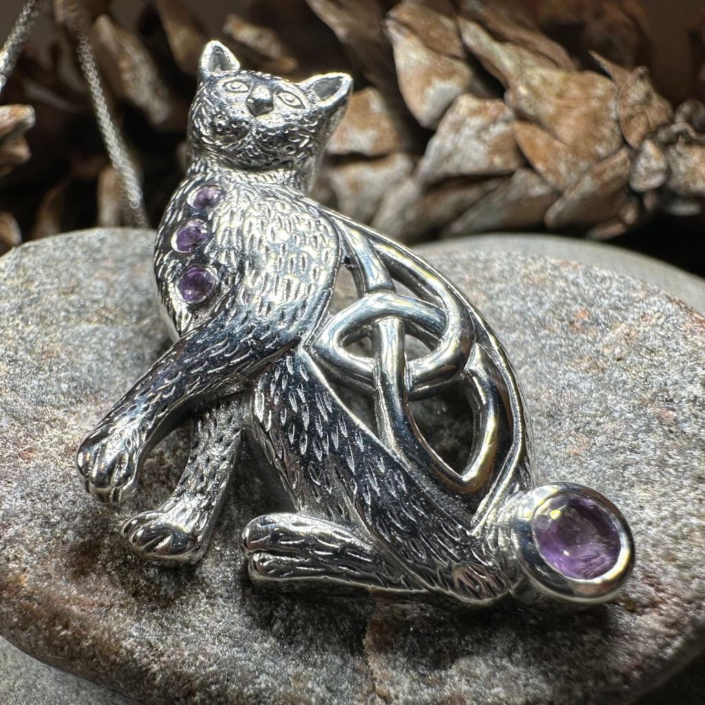 Salem Celtic Cat Necklace in Sterling Silver