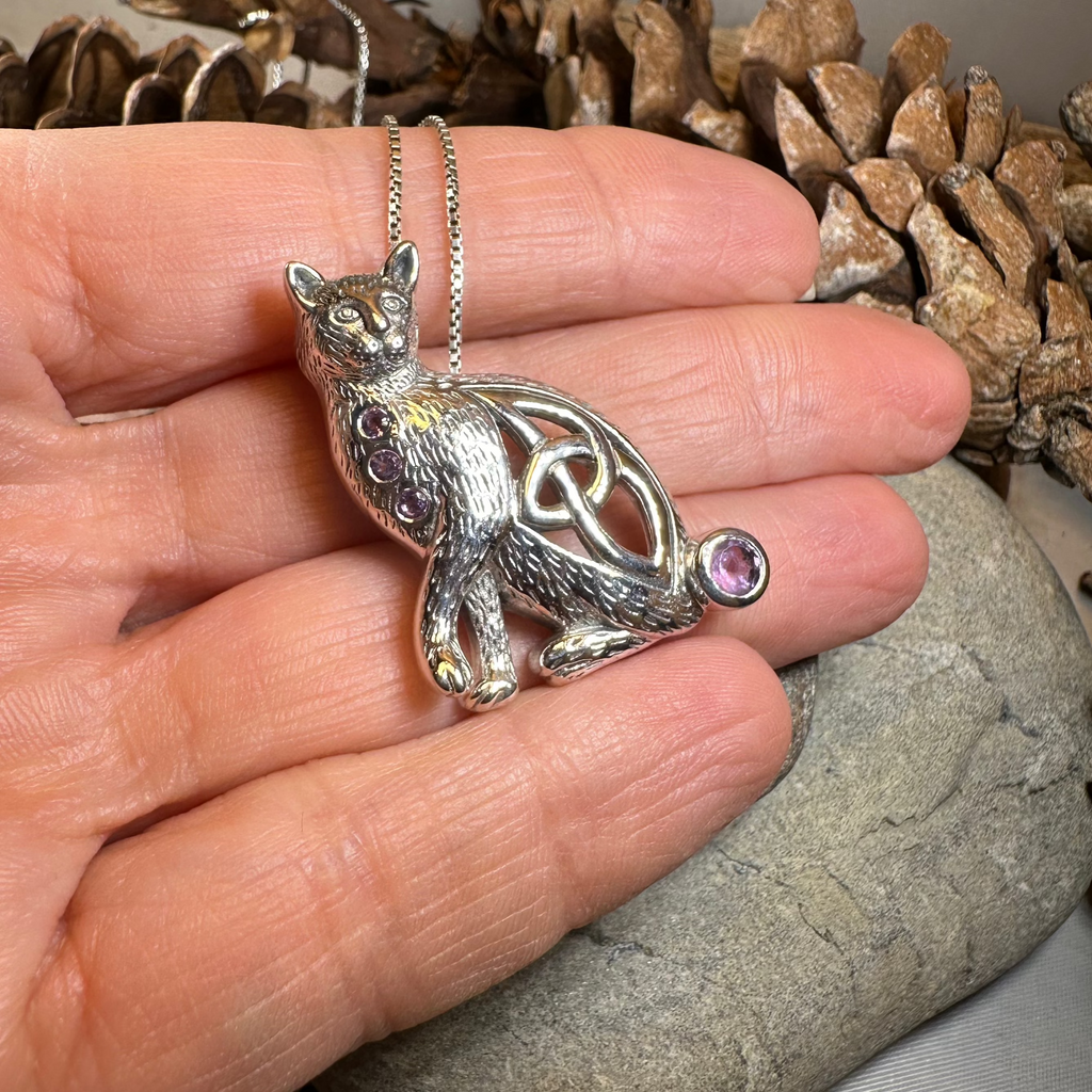 Salem Celtic Cat Necklace in Sterling Silver