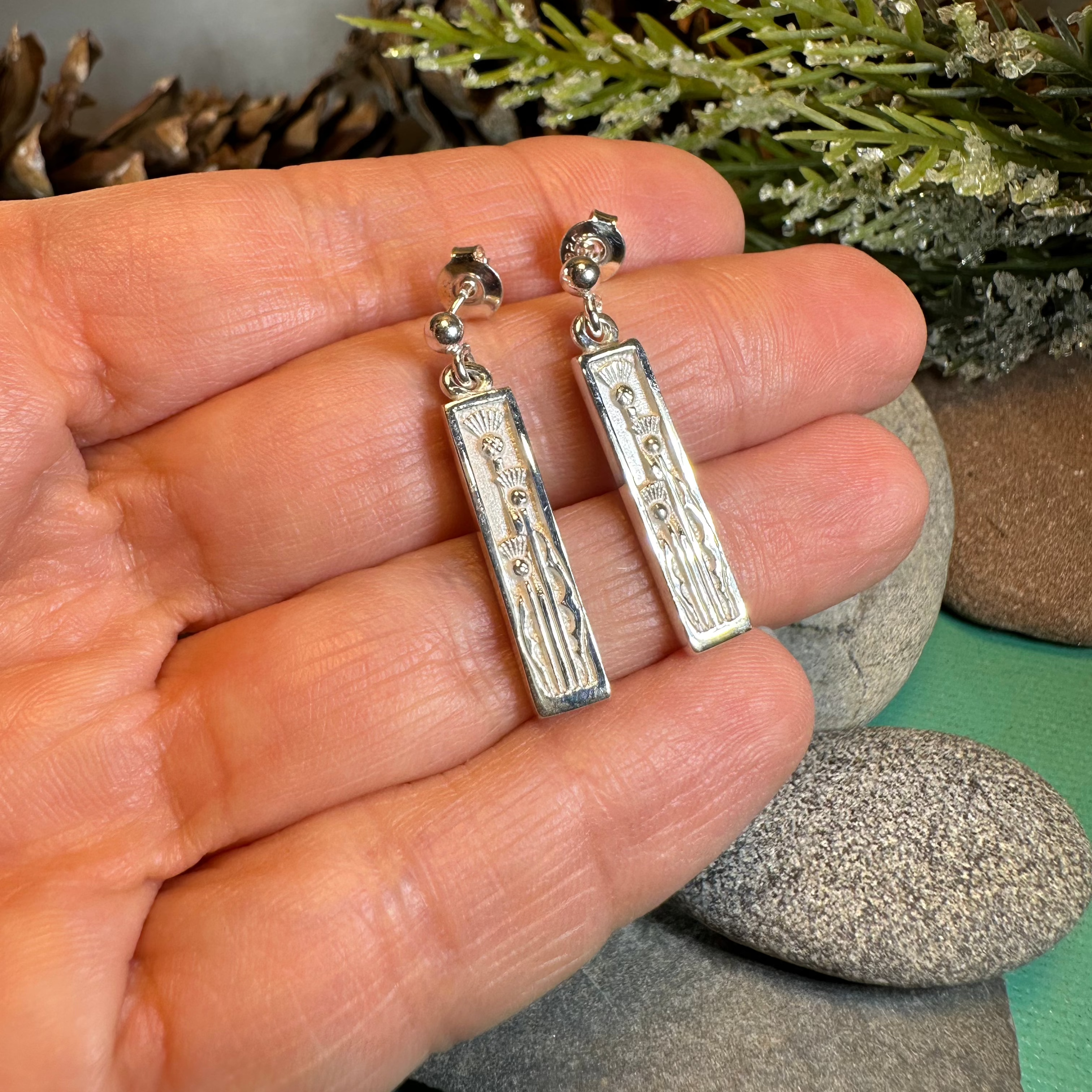 Ella Triple Scottish Thistle Earrings - Handmade in Scotland