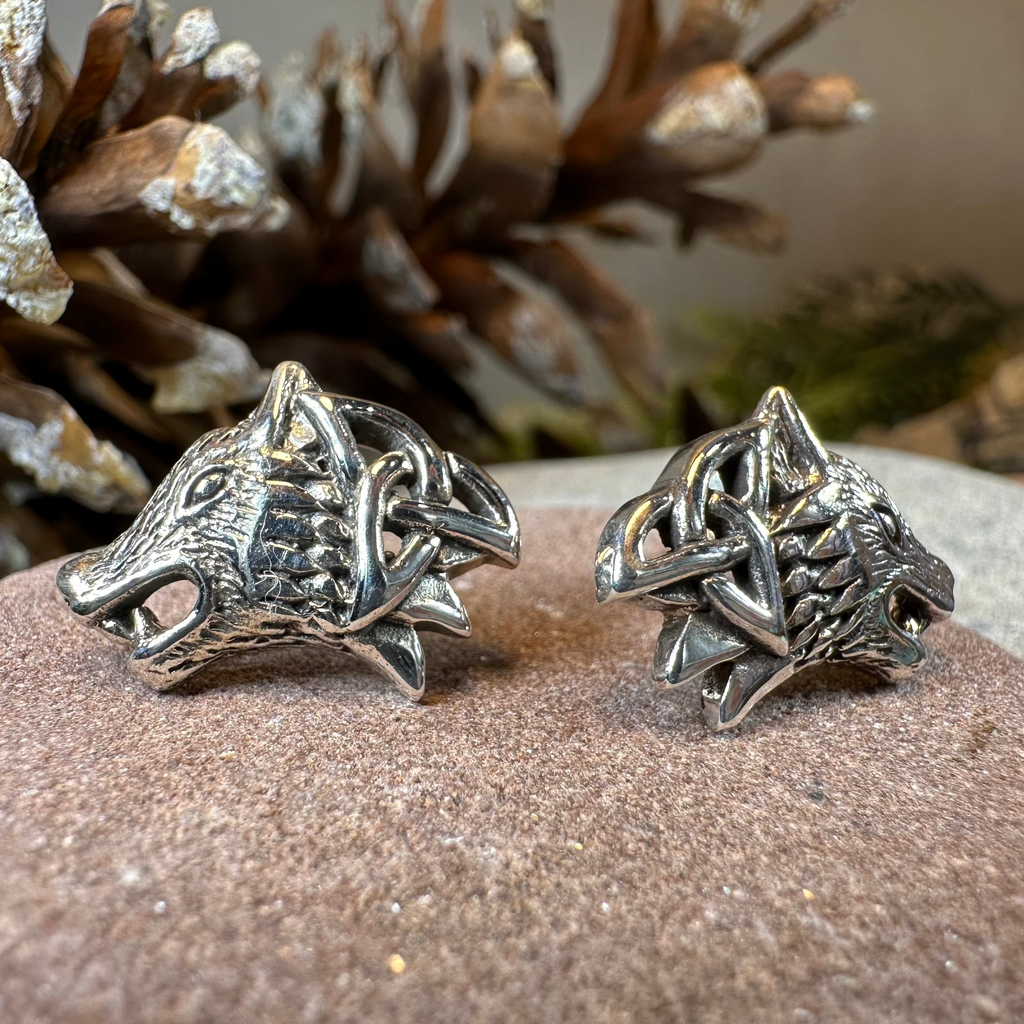 Annar Celtic Wolf Earrings in Sterling Silver