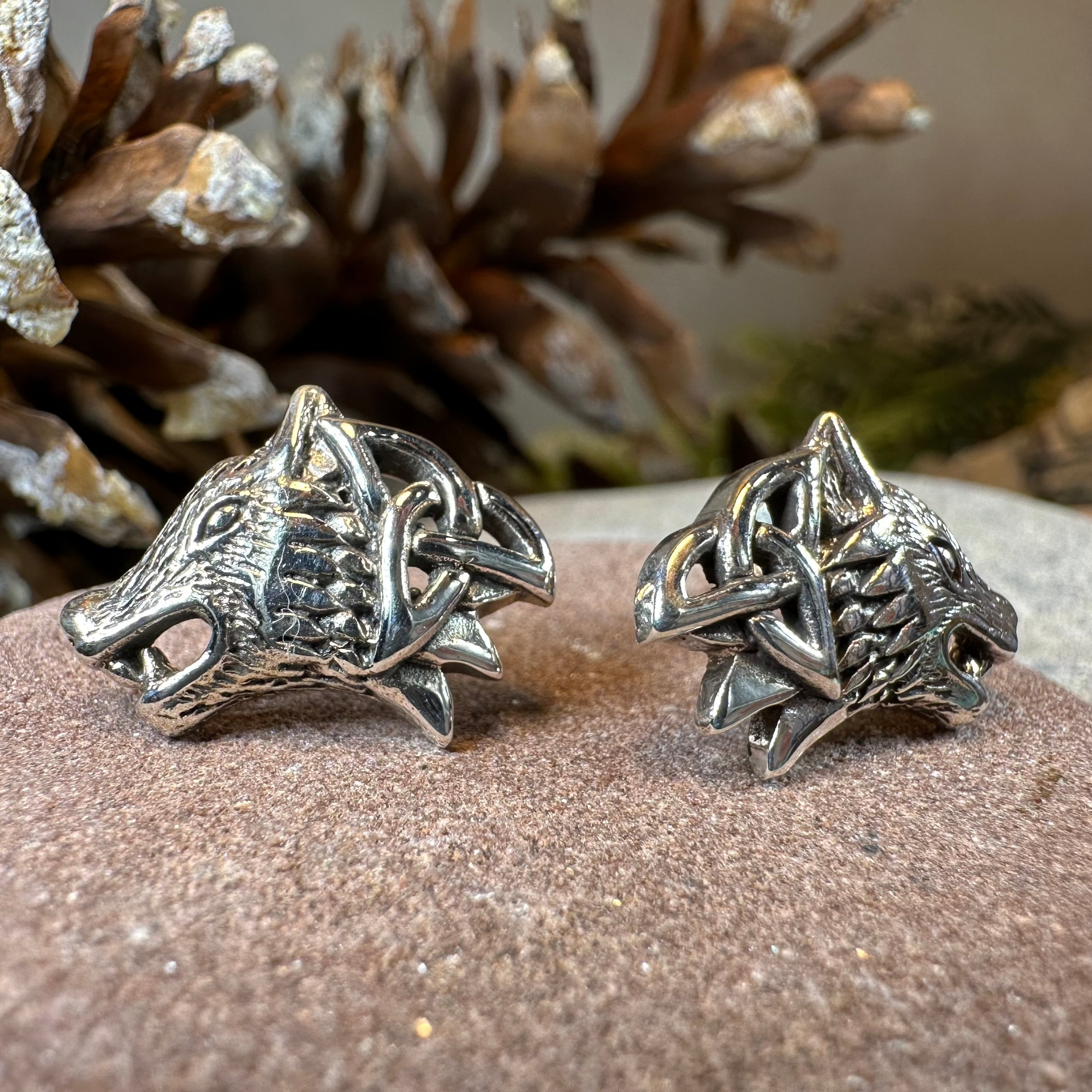 Annar Celtic Wolf Earrings in Sterling Silver
