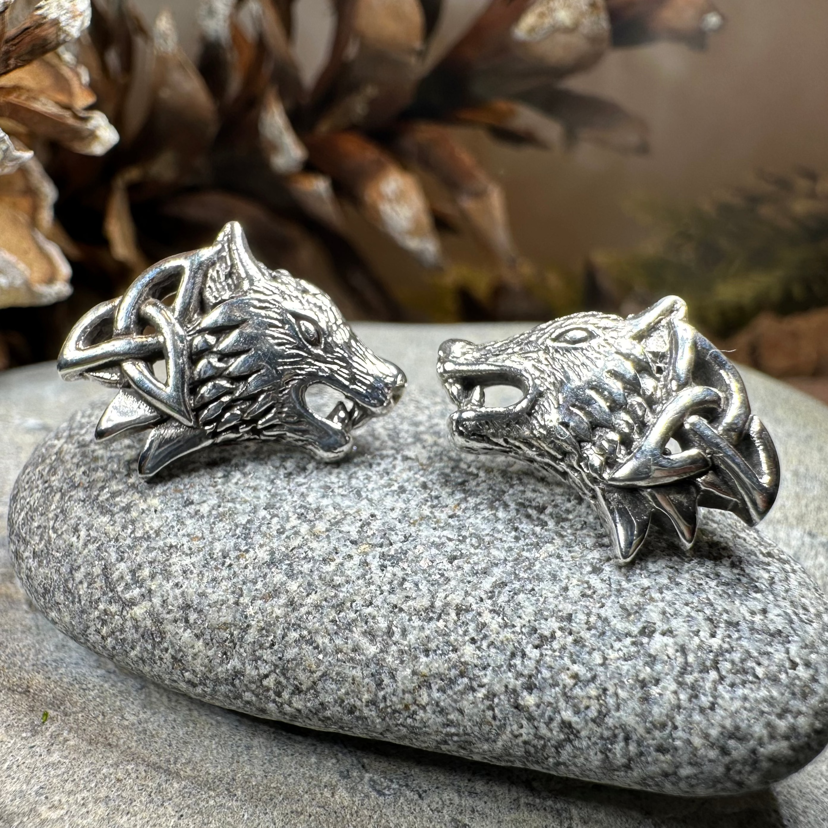 Annar Celtic Wolf Earrings in Sterling Silver