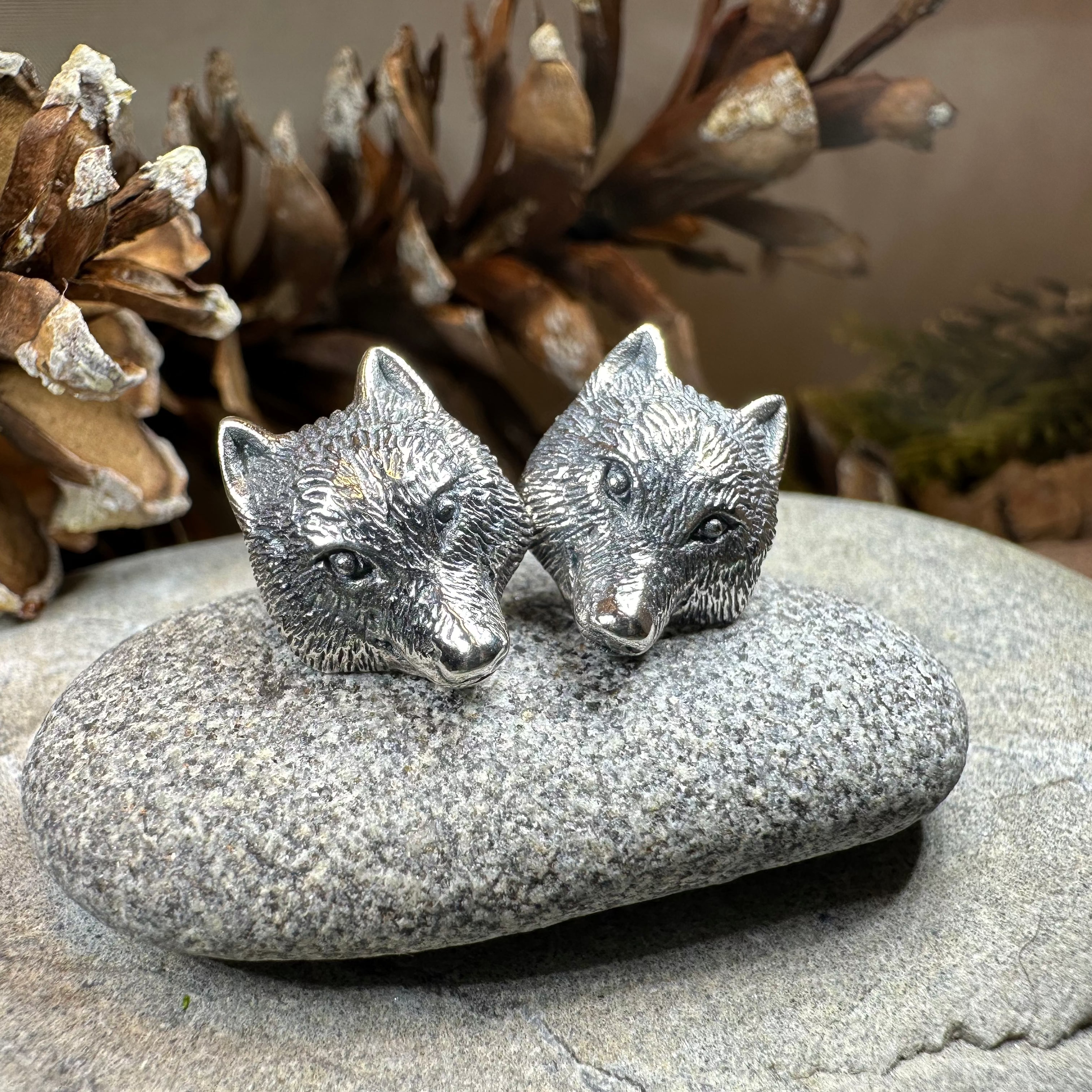 Forest Song Wolf Post Earrings in Sterling Silver
