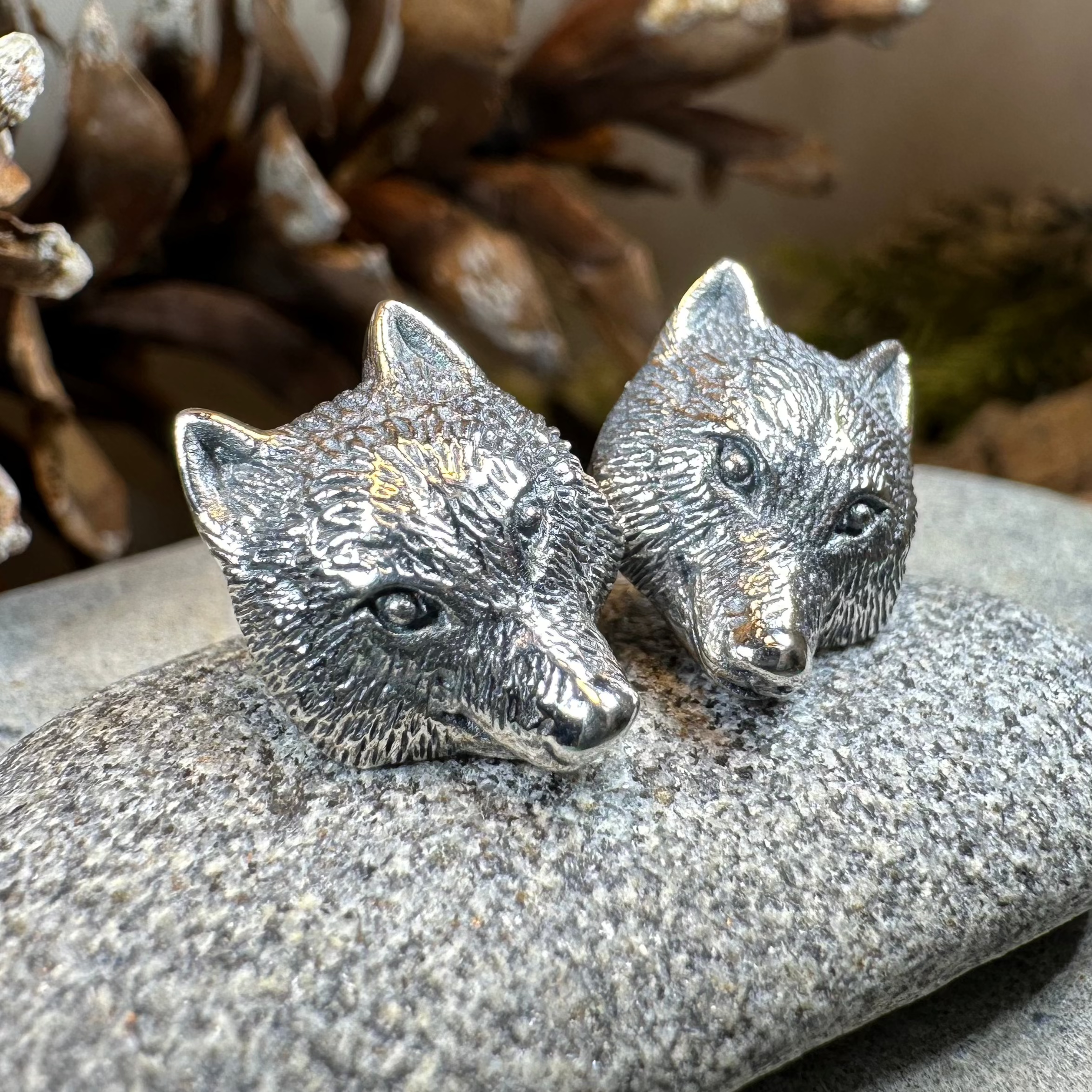 Forest Song Wolf Post Earrings in Sterling Silver