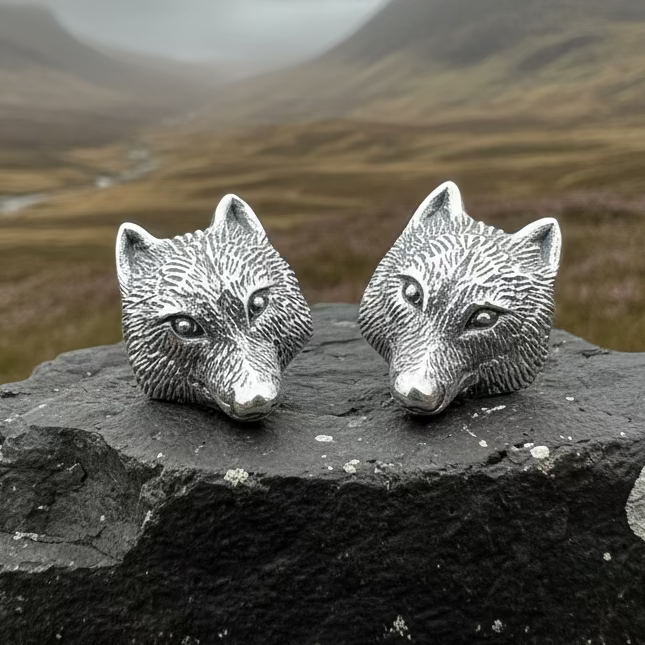 Forest Song Wolf Post Earrings in Sterling Silver