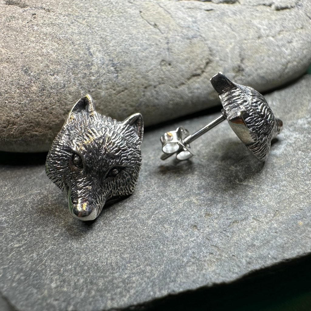 Forest Song Wolf Post Earrings in Sterling Silver