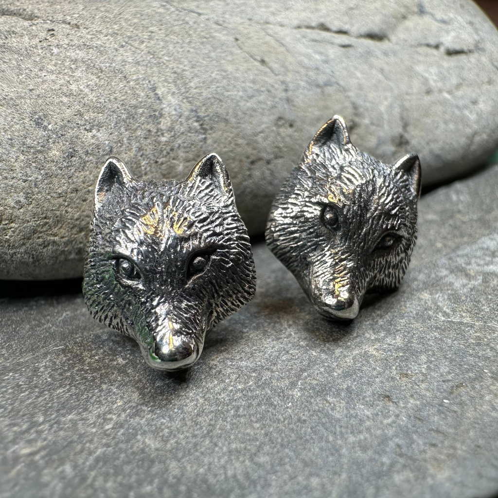 Forest Song Wolf Post Earrings in Sterling Silver