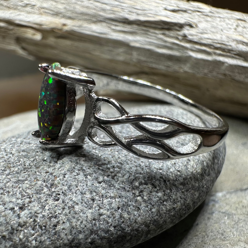 Astrid Celtic Fire Opal Ring in Sterling Silver