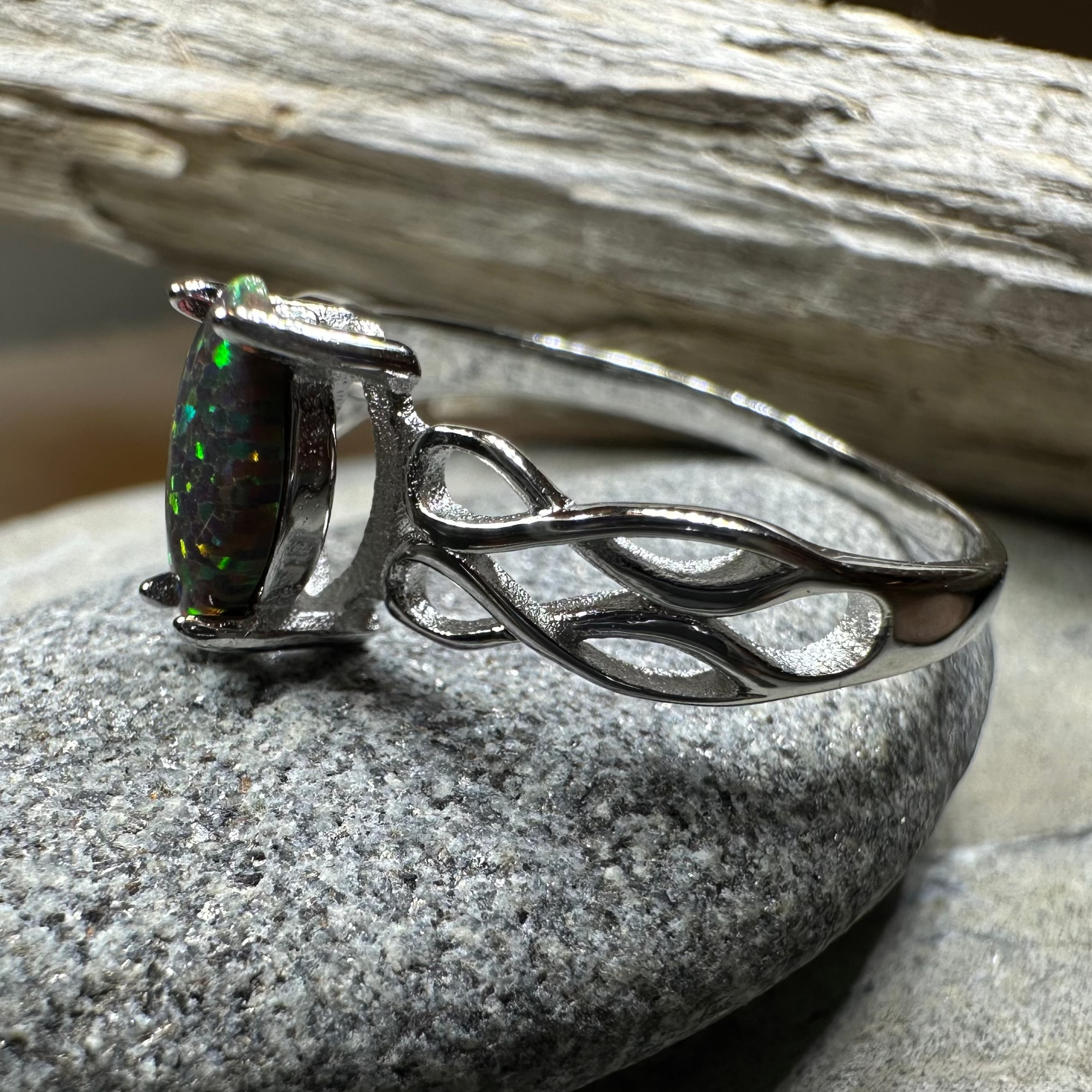 Astrid Celtic Fire Opal Ring in Sterling Silver