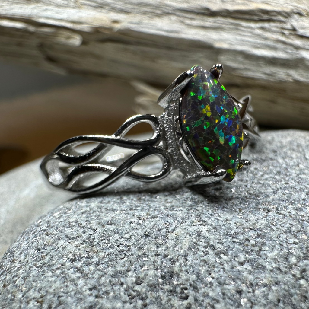Astrid Celtic Fire Opal Ring in Sterling Silver