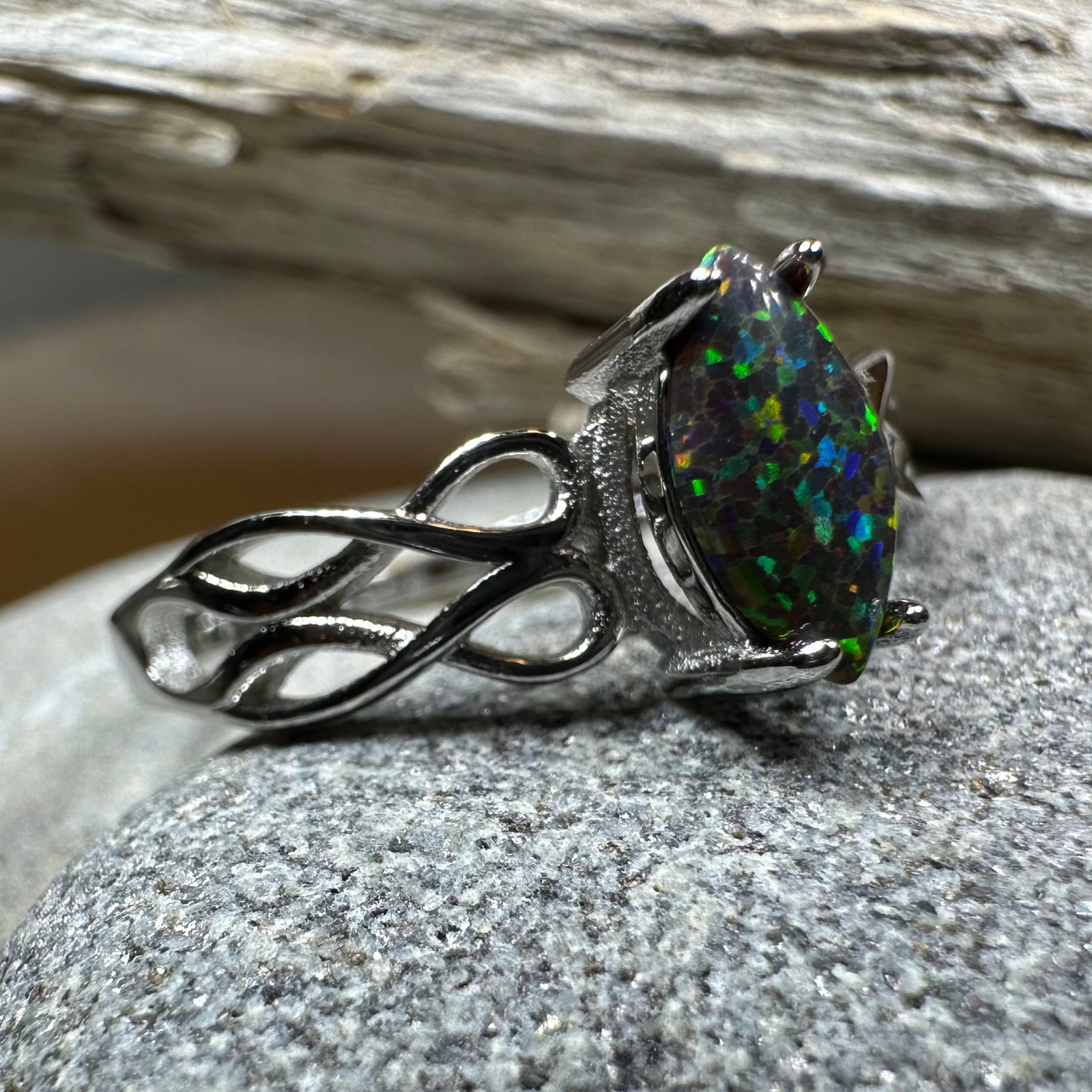 Astrid Celtic Fire Opal Ring in Sterling Silver