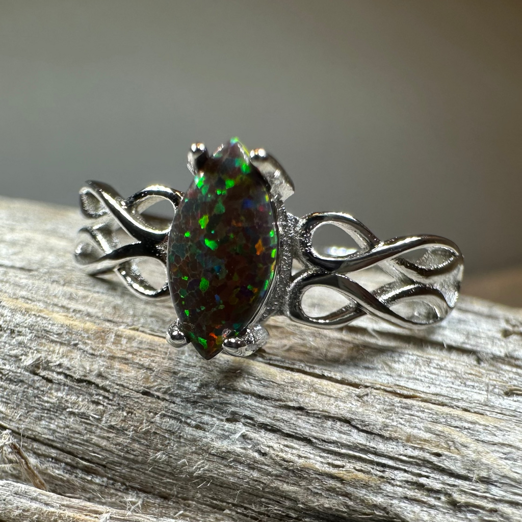 Astrid Celtic Fire Opal Ring in Sterling Silver