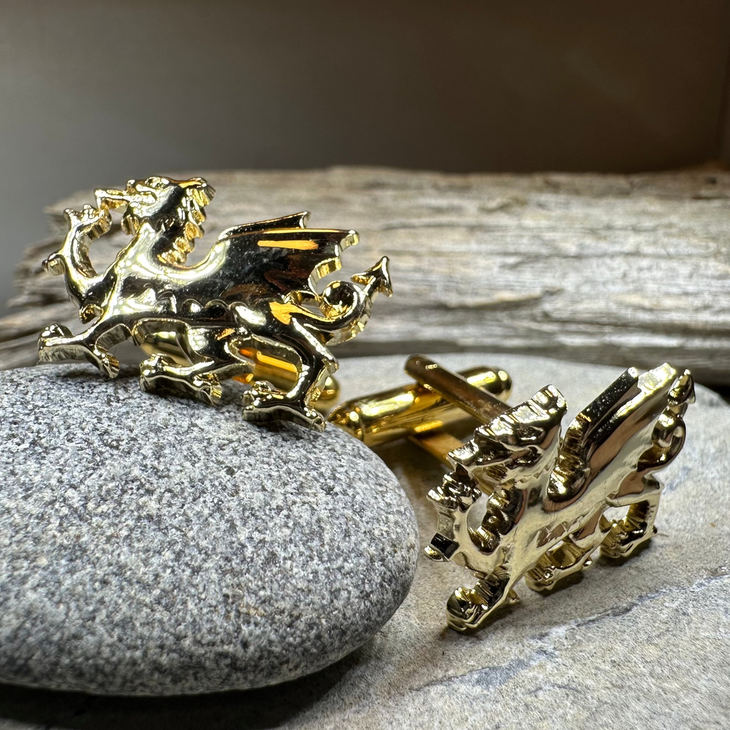 Golden Welsh Dragon Cufflinks for Men
