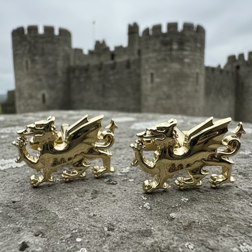 Golden Welsh Dragon Cufflinks for Men
