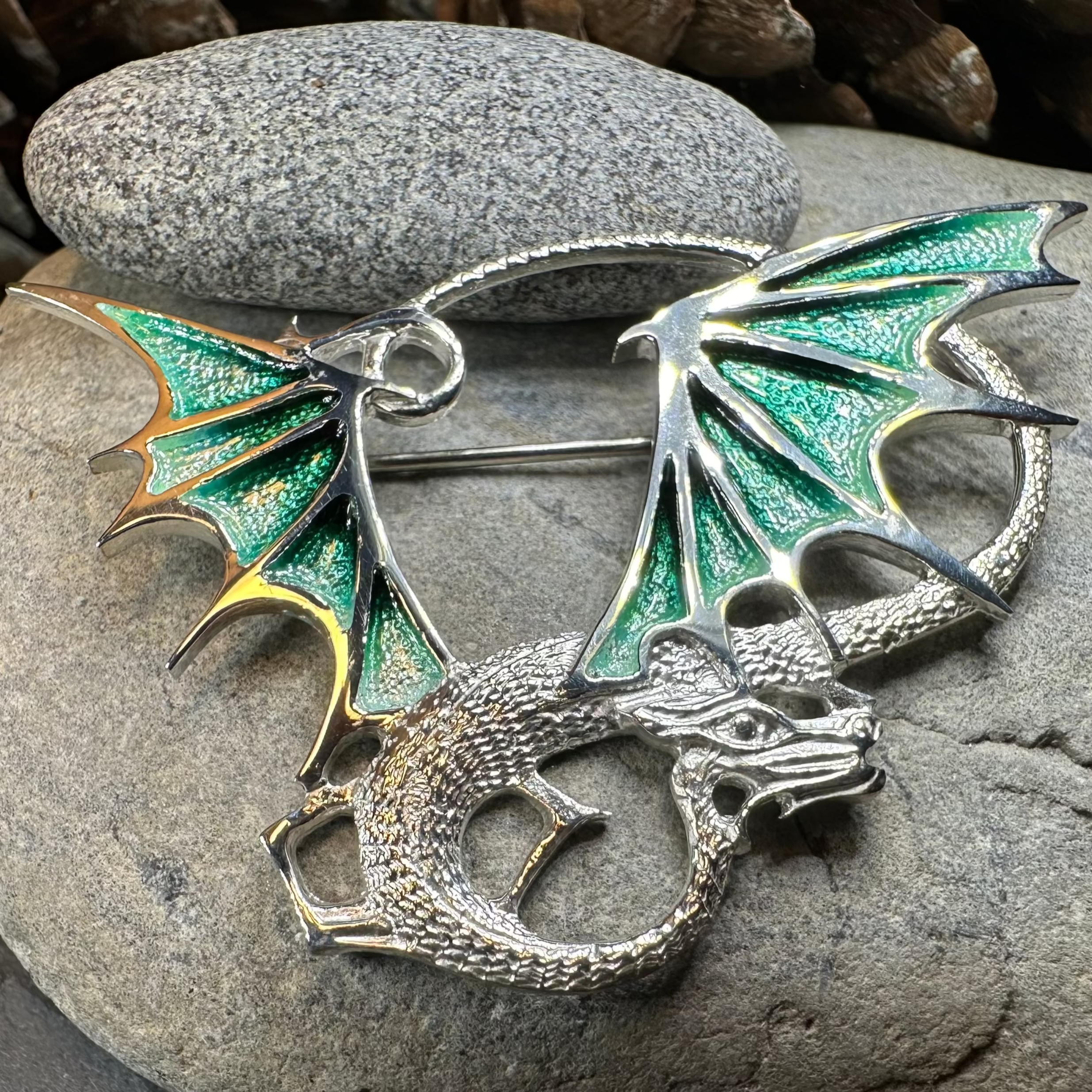 Meadowdancer Sterling Silver Dragon Brooch - Handmade in Scotland
