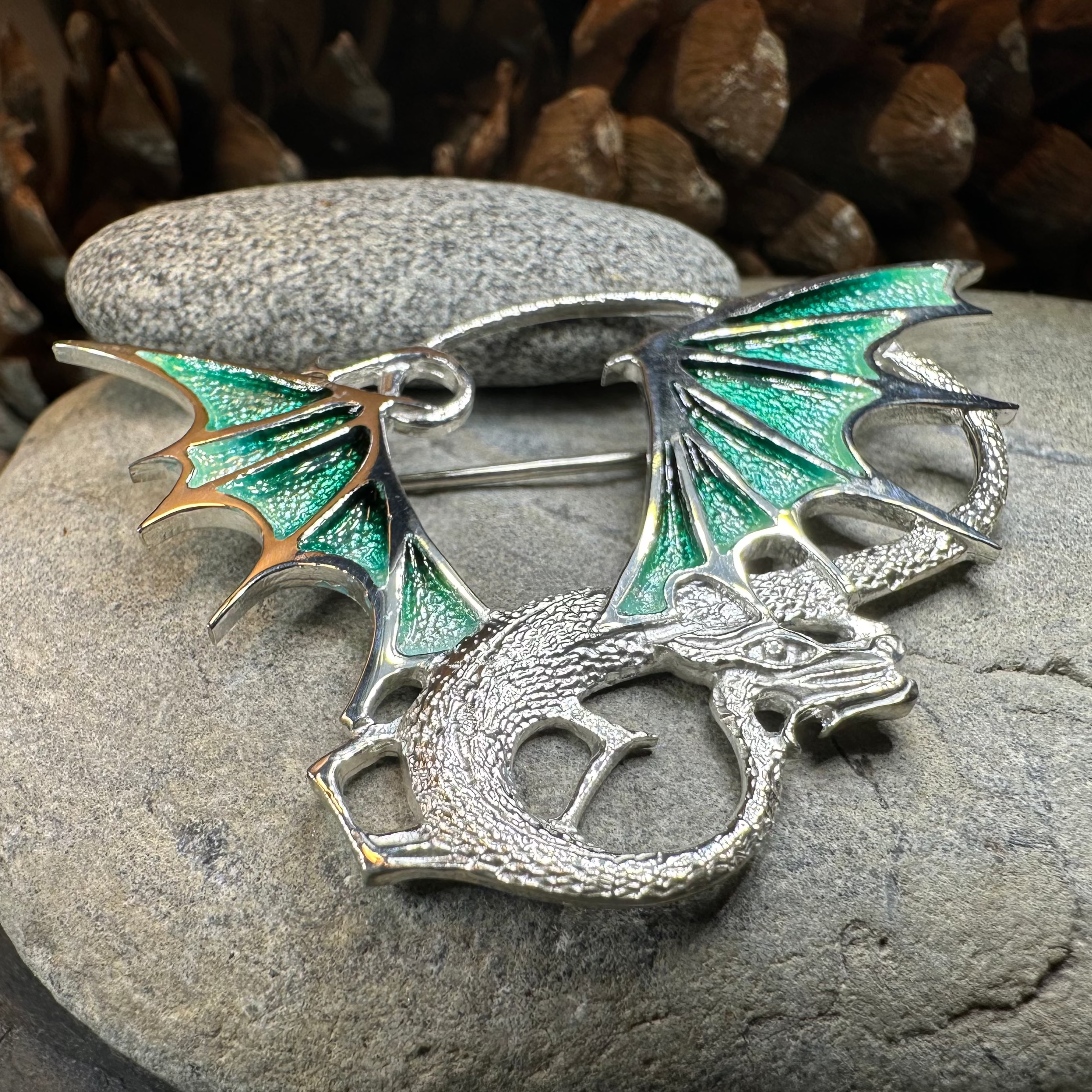 Meadowdancer Sterling Silver Dragon Brooch - Handmade in Scotland