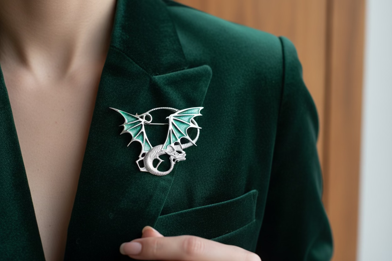 Meadowdancer Sterling Silver Dragon Brooch - Handmade in Scotland