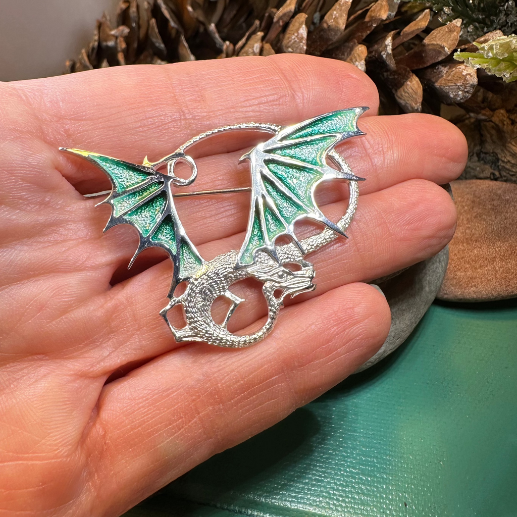 Meadowdancer Sterling Silver Dragon Brooch - Handmade in Scotland