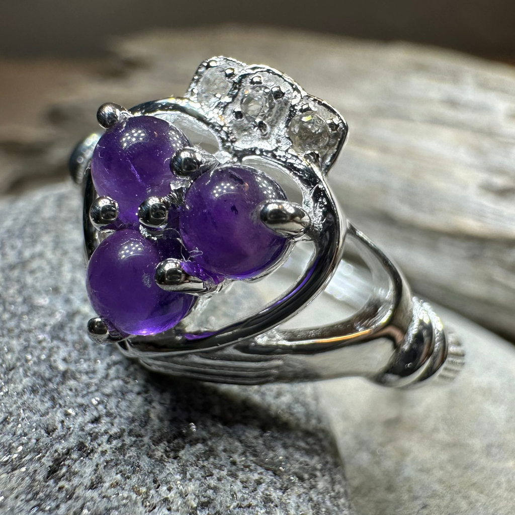 Eternity Amethyst Irish Claddagh Ring in Sterling Silver