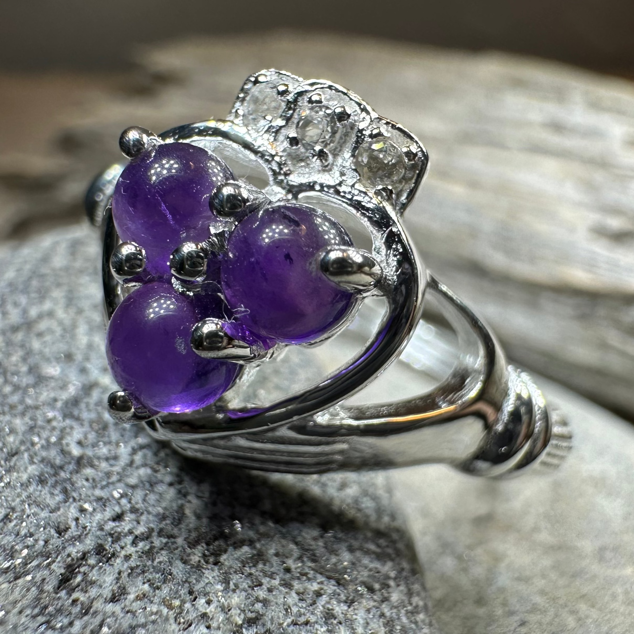 Eternity Amethyst Irish Claddagh Ring in Sterling Silver