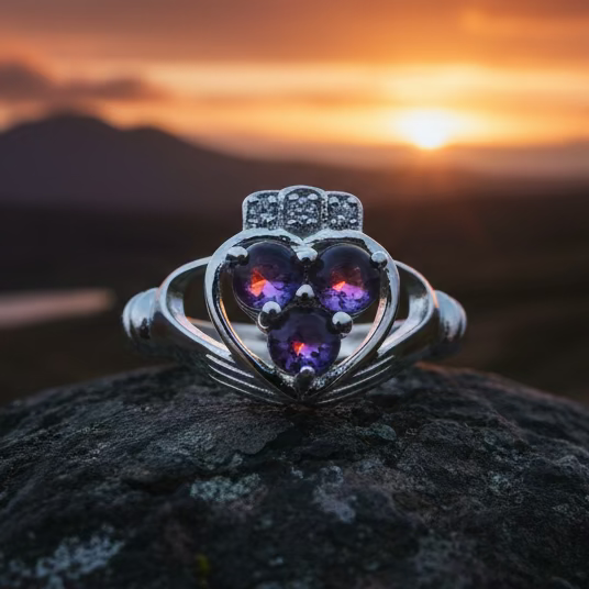 Eternity Amethyst Irish Claddagh Ring in Sterling Silver