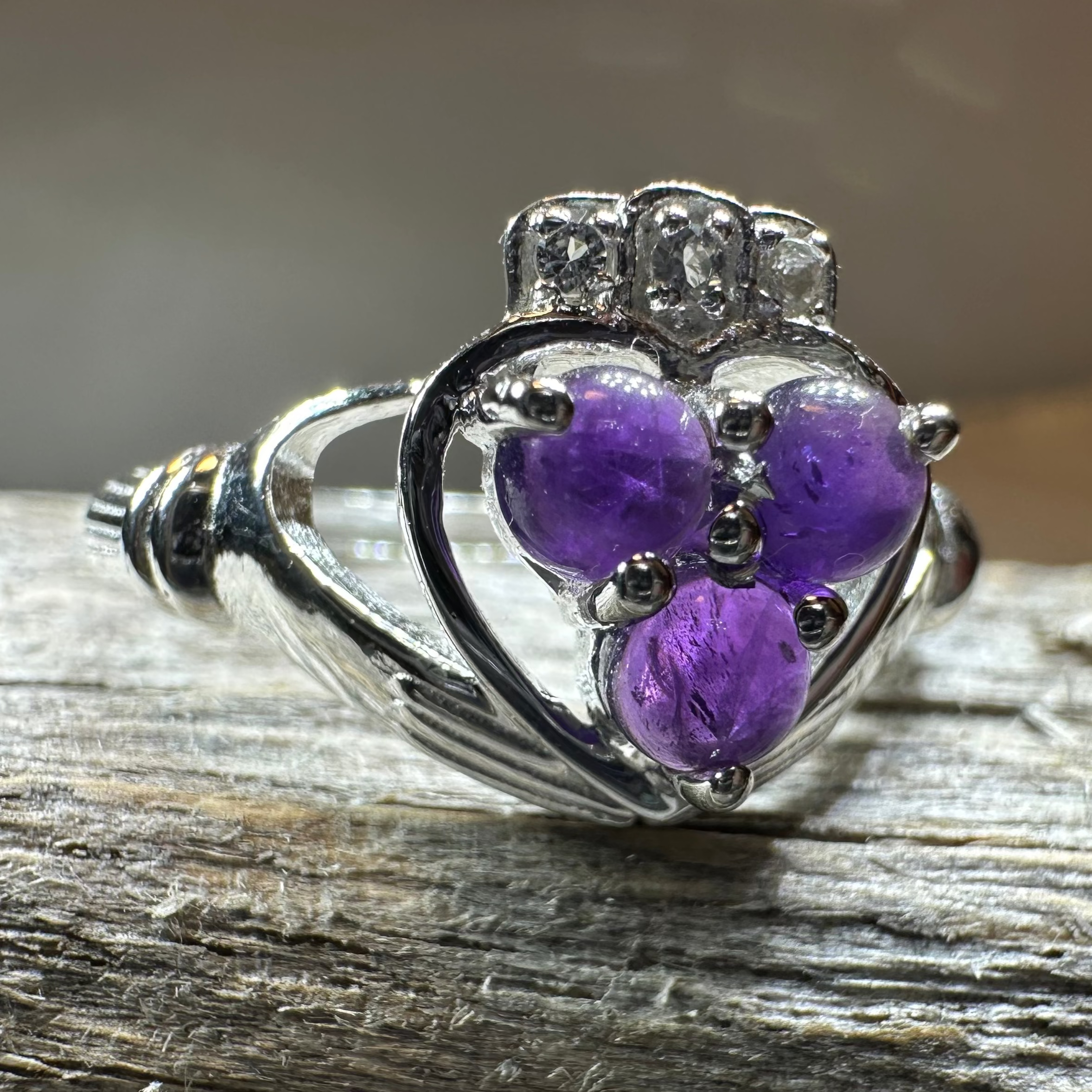 Eternity Amethyst Irish Claddagh Ring in Sterling Silver