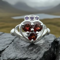 Irish True Love Garnet Claddagh Ring in Sterling Silver