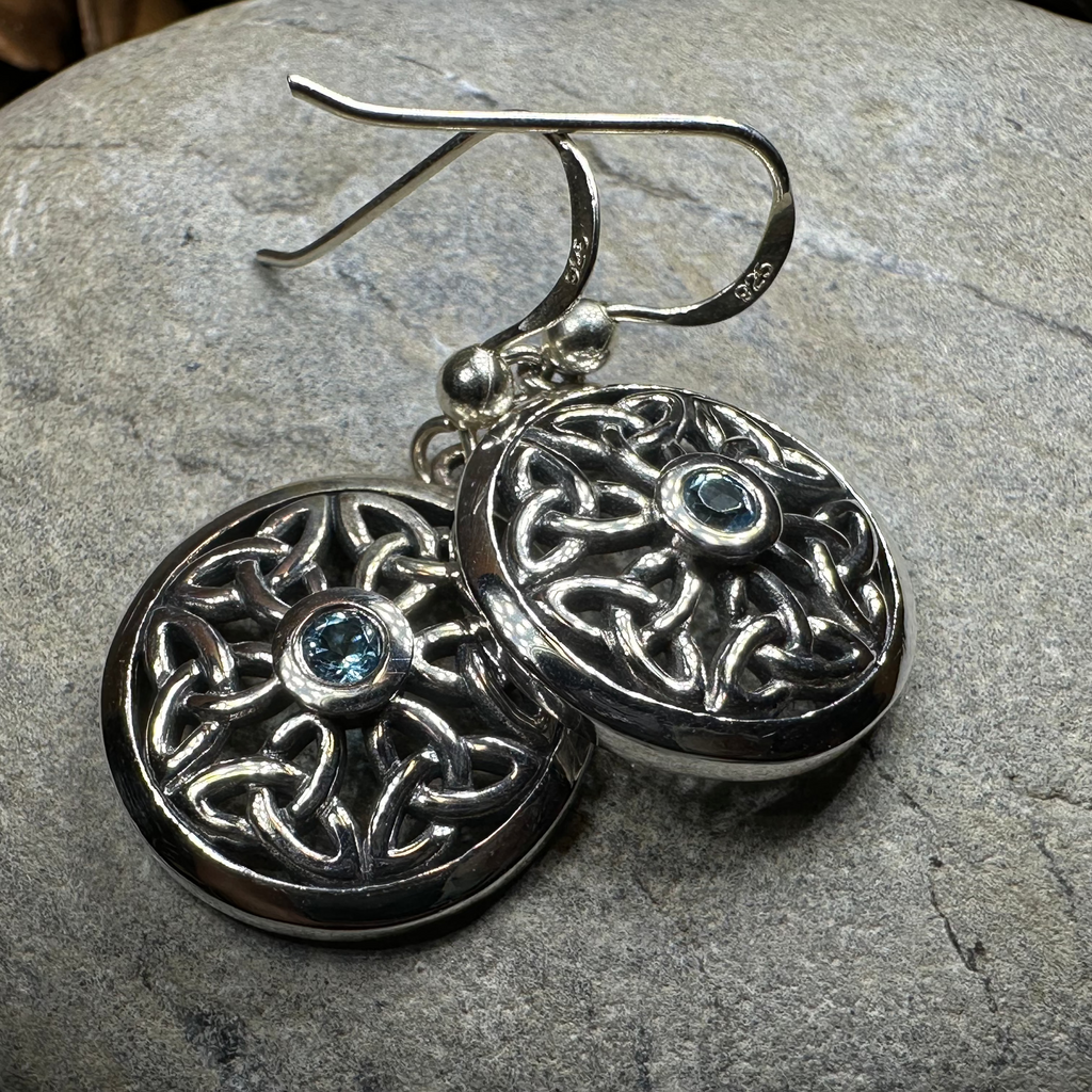 Blue Topaz Trinity Knot Earrings in Sterling Silver