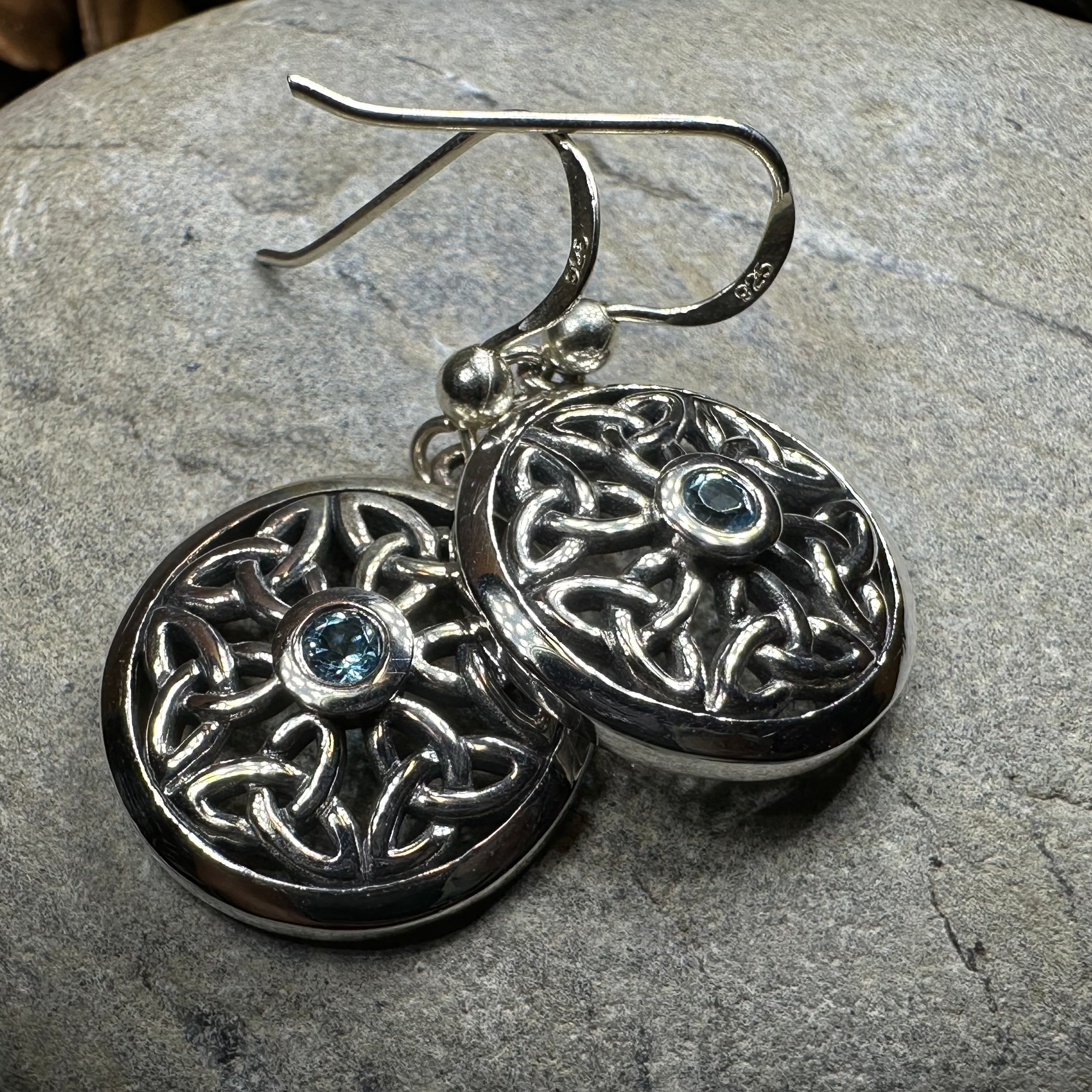 Blue Topaz Trinity Knot Earrings in Sterling Silver