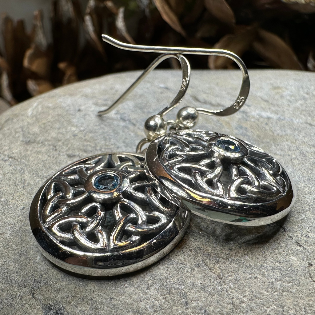 Blue Topaz Trinity Knot Earrings in Sterling Silver