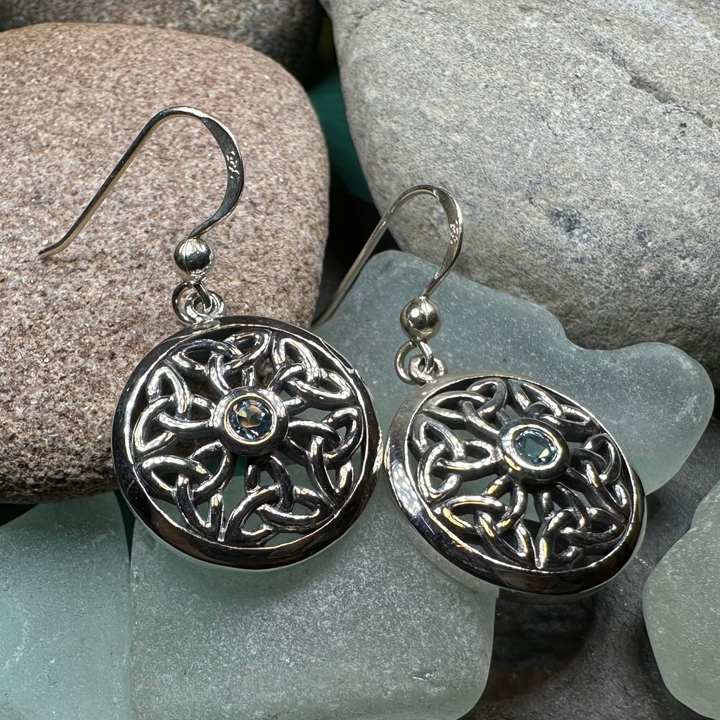 Blue Topaz Trinity Knot Earrings in Sterling Silver