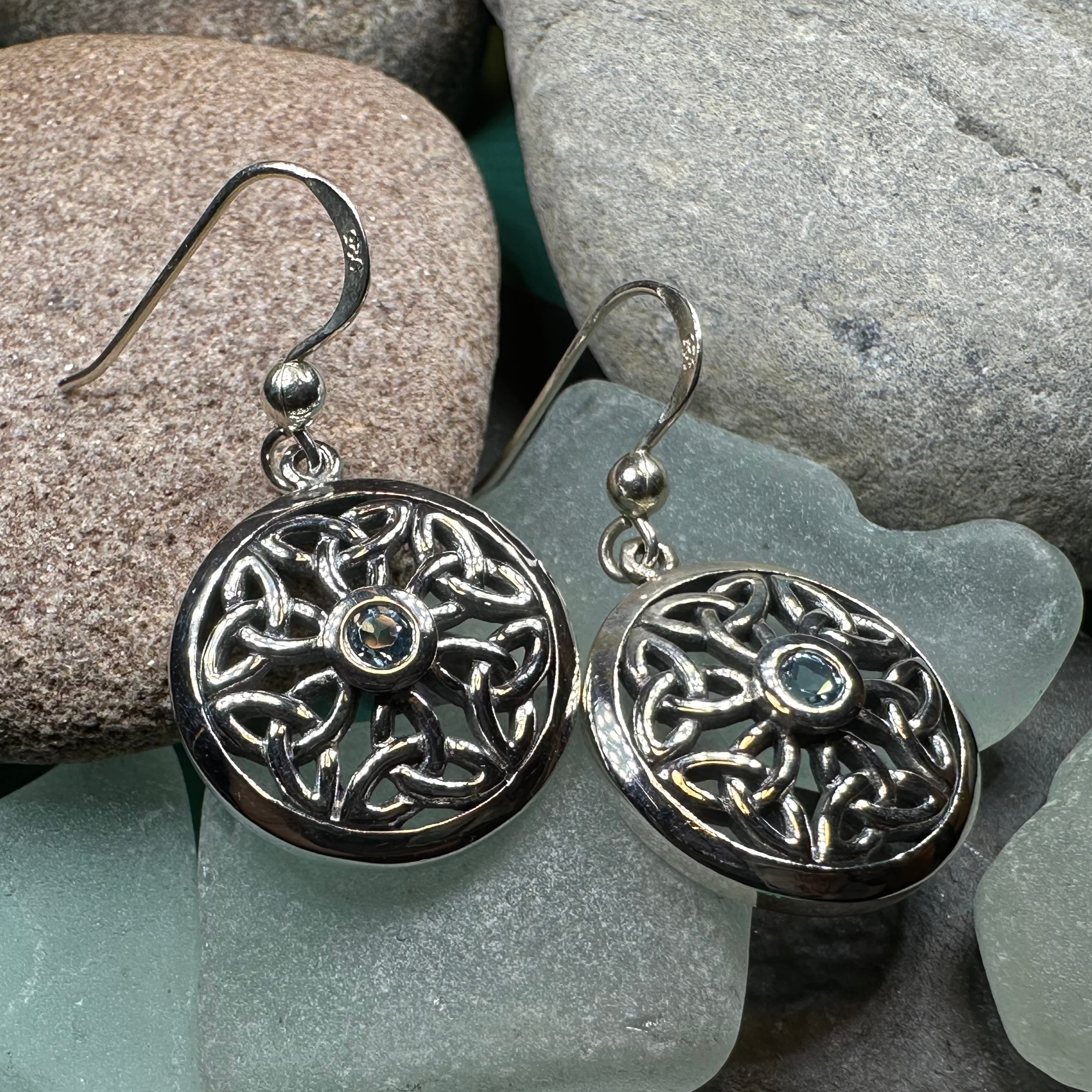 Blue Topaz Trinity Knot Earrings in Sterling Silver